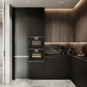 沃根高定全屋定制实木现代轻奢整体厨房橱柜置物架台面石英石简约