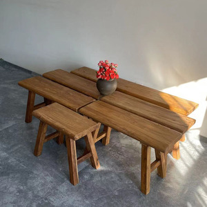 老榆木长条凳风化单人凳换鞋凳实木板凳原木中式餐桌椅复古茶桌凳