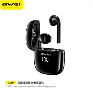 AWEI用维T28蓝牙耳机数显功能防水降噪黑科技双耳真无线运动耳塞