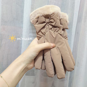 韩版学生女秋冬季骑车用羽绒棉加厚防寒可爱冬天触屏手套加绒保暖