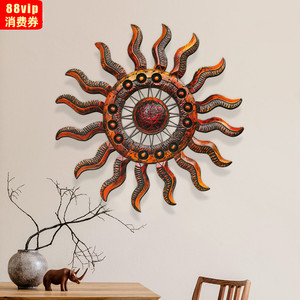 壁饰墙饰欧式客厅墙上装饰品创意立体木挂饰太阳壁挂复古轻奢挂件