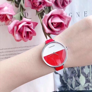瑞士原装CK手表女士女表款红色真皮带时尚简约防水轻奢石英腕表
