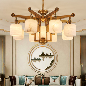天然云石灯新中式别墅客厅餐厅灯家用中国风全铜吊灯中式现代灯具