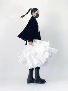 白色拼纱超重工超蓬不规则长度半身裙2023年春季新款A字型中长裙