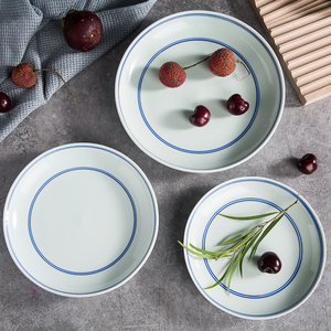 蓝边盘子菜盘深盘汤盘中式复古家用商用单个大号景德镇陶瓷餐具