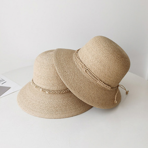 特细可折叠拉菲草帽女夏季防紫外线渔夫帽海边遮阳大檐沙滩帽新款