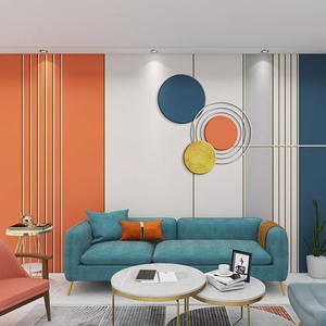 北欧简约几何线条橙色墙纸拼接撞色壁纸轻奢卧室客厅沙发背景墙布