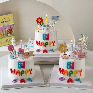 六一儿童节卡通蛋糕装饰软胶三丽鸥库洛米摆件61英文字母插旗插件