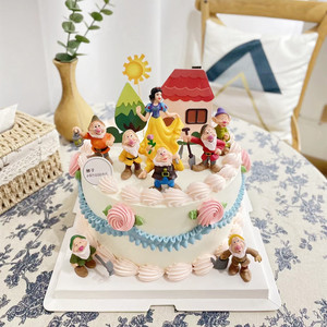 白雪公主和七个小矮人上人蛋糕装饰女孩女生女宝宝公主摆件插件