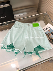 绿色牛仔裤2024年新款女夏季薄款小个子个性流苏设计感小众短裤潮