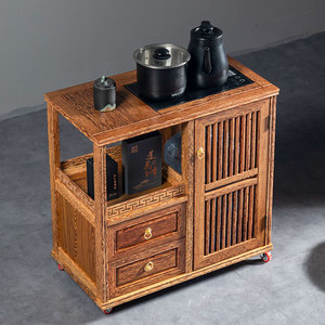 鸡翅木茶水柜家用移动茶柜烧水茶台套装茶水柜一体实木小茶桌边柜
