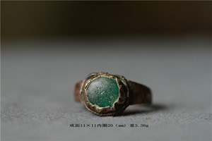 辽金时期草原文化青铜镶嵌绿色琉璃宝石料器戒指内径20mm包老包真