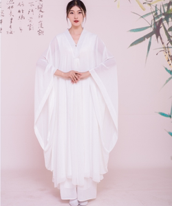白色禅舞服装女套装中国风仙女飘逸连衣裙宽松禅意长袍古琴茶禅服