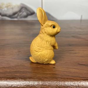 黄杨木雕可爱小白兔手把件木质雕刻工艺品生肖小兔子桌面装饰摆件