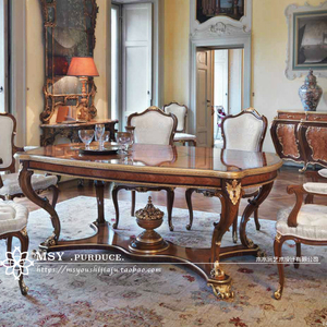欧式法式新古典榉木实木雕花1.8米长六人位餐桌餐椅意式家具定制