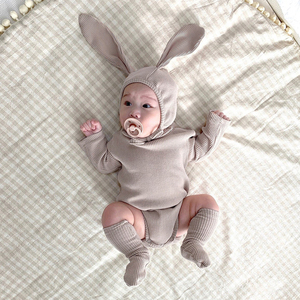 2021春秋韩版童装婴儿连体衣兔子造型包屁衣长袖三角爬服哈衣套装