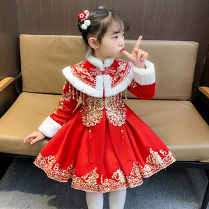 拜年服女童冬款汉服2024新款中国风儿童宝宝新年唐装喜庆衣服冬季