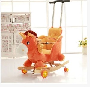 儿童木马两用摇摇马婴儿摇椅宝宝玩具实木带音乐拉杆摇车周岁礼物