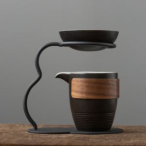 茶具用品配件过滤器创意黑陶公道杯玻璃带茶漏一体茶隔漏网茶具