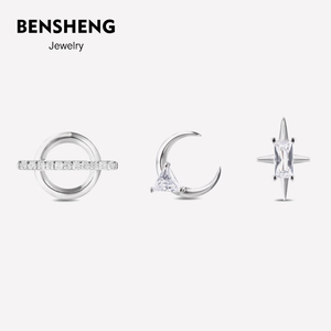 BENSHENG星辰系列行星弯月十字星组合耳钉女法式原创小众设计耳饰