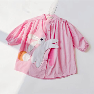 出口韩单 女童可爱小兔子立领长袖衬衫外套 儿童中长款衬衫防风衣