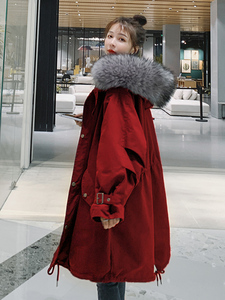 大毛领派克服女式中长款大码冬季棉服外套宽松小个子加绒加厚棉衣