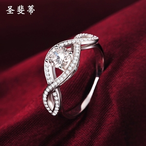圣斐蒂IGI人造钻石培育钻戒指女小众设计高级感四爪18k白金指环