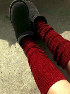 欧货土星扣金银丝袜套羊毛混纺堆堆袜加长腿套新年红色装饰袜