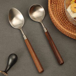 胡桃木西餐勺儿童勺子304不锈钢家用高颜值餐勺汤匙调羹叉子餐刀