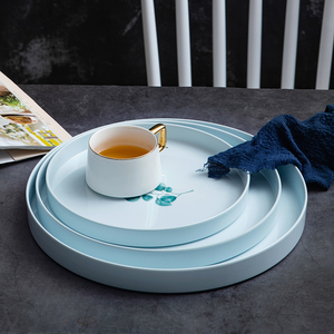 茶盘放杯子的圆形北欧托盘现代创意家用水杯水壶茶壶茶杯盘塑料