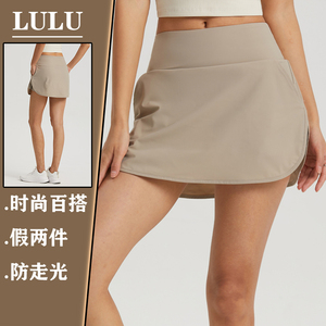 LULU新款运动短裙女假两件羽毛球瑜伽半身裙防晒跑步时尚网球裙裤