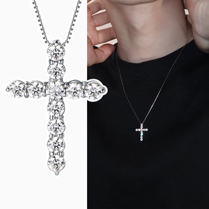纯银美式钻石十字架项链男女款马思唯嘻哈锁骨链吊坠实用生日礼物
