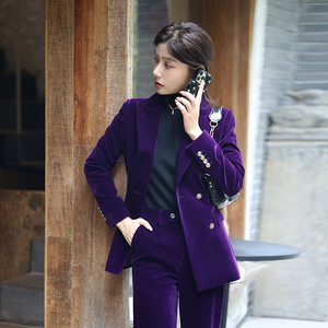 欧洲站紫色丝绒西服上衣女秋冬新款显白气质职业小众流行西装外套