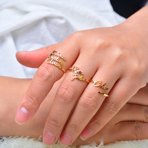 私人定制名字戒指DIY英文多字母可叠戴钛钢宝石指环对戒新款礼物