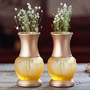 古法琉璃+黄铜 金莲琉璃花瓶净瓶甘露瓶观音莲花花瓶供花
