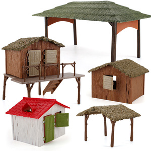 儿童仿真农场房屋模型可拆装桌面场景摆件茅屋草棚动物世界周边