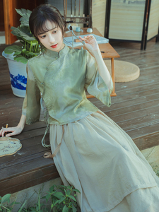 民国风小洋装新中式汉元素禅意茶服旗袍两件套日常汉服连衣裙套装