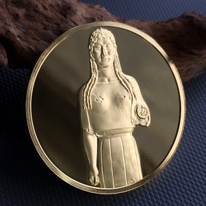 美国大铜章古希腊艺术瑰宝神话24K镀金纪念章/穿披肩的少女 雕像