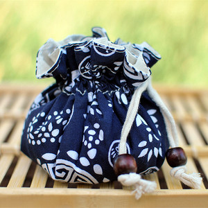[韵布工坊]民族风青花瓷 蓝印花抽绳布袋 包装袋 礼品袋  茶具包