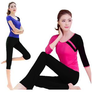 韩国瑜伽套装拼色纯棉莫代尔春夏季女舞蹈修身显瘦健身运动服包邮