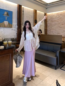 kumikumi时尚套装透视绣花蕾丝衫女装夏季高腰鱼尾裙半身裙两件套