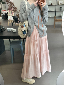 kumikumi小众设计感灰色麻花长袖针织开衫外套女春季宽松休闲上衣