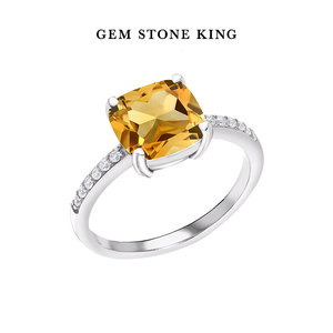 GSK 黄水晶戒指女S925银镶彩色宝石时尚个性情侣戒ins潮小众设计