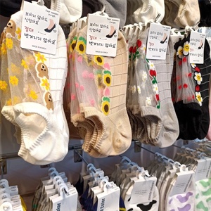 韩国女船袜超薄网纱格纹底水晶丝袜卡通动物花朵隐形防掉L051