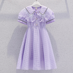 女童连衣裙夏季新款超仙雪纺小女孩公主裙夏装洋气儿童紫色裙子薄