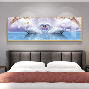 主卧室床头装饰画现代简约天鹅湖挂画客厅沙发背景墙横幅晶瓷壁画