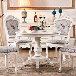欧式圆餐桌椅组合实木小圆桌洽谈桌接待桌咖啡桌休闲桌一桌四椅