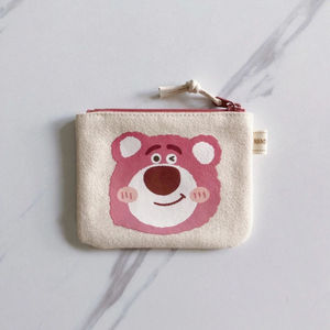 新款草莓熊帆布化妆包大容量零钱包便携口红耳机卡包姨妈巾收纳袋