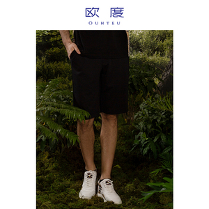 OUHTEU/欧度男士休闲裤短裤黑色休闲运动版春季