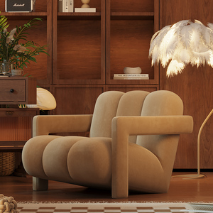 休闲椅客厅单人沙发复古设计师边椅小户型网红科技皮休息区接待